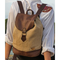 Sac à dos toile et cuir naturel